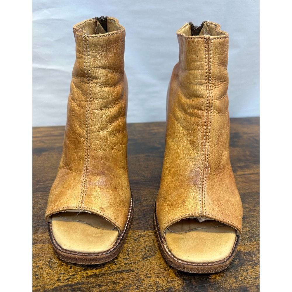 Bed Stu Onset Tan Distressed Leather Peep Toe Ankle Booties Heeled Size 8 Boho - Picture 7 of 16